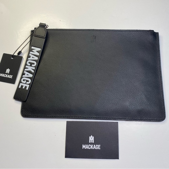 New MACKAGE Darcy Leather Bag Clutch Purse Black Top Zipper NWT - Picture 3 of 14